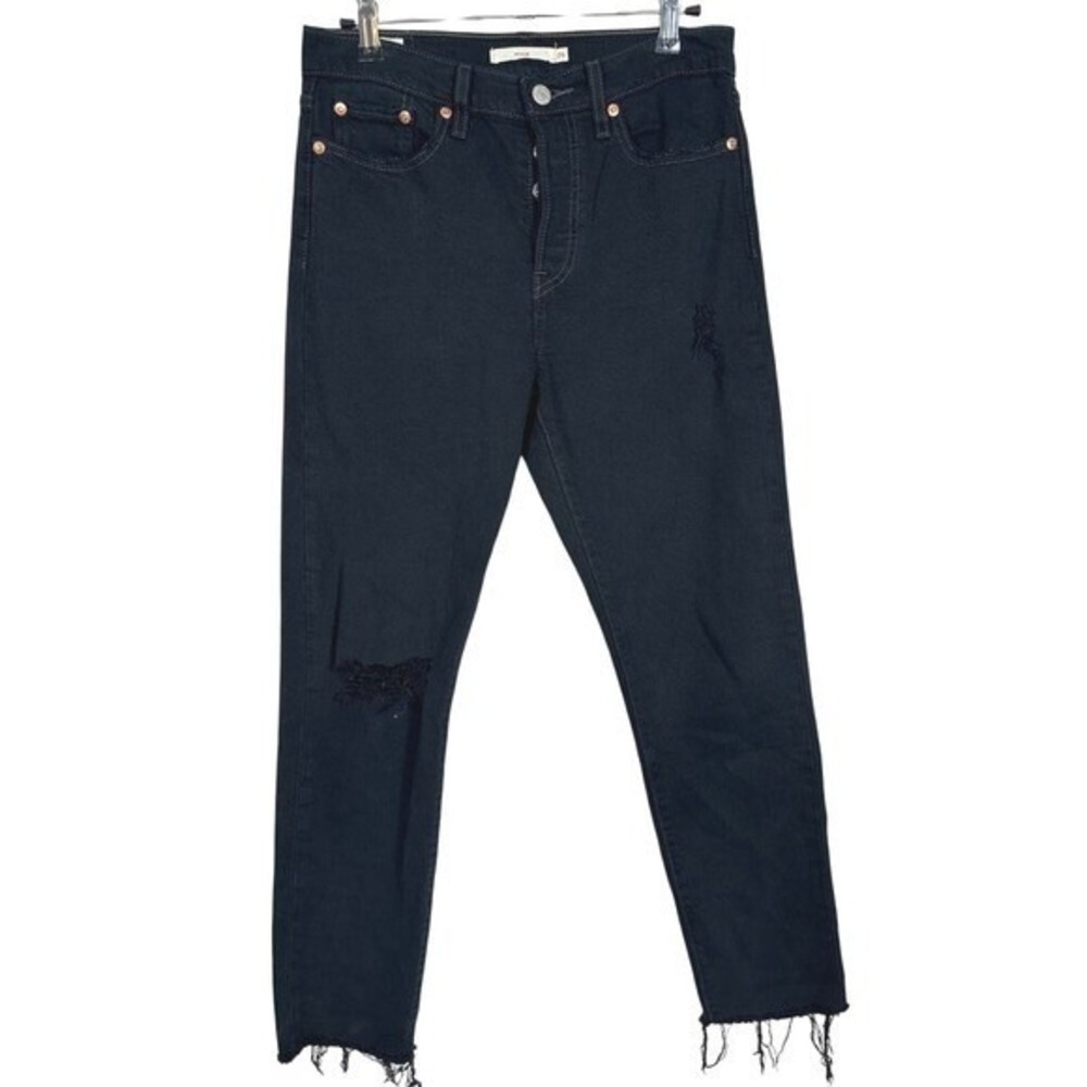 Levi's Wedgie Ankle‎ Jeans Size 26  Destructed Finish in Black Button Fly Edgy